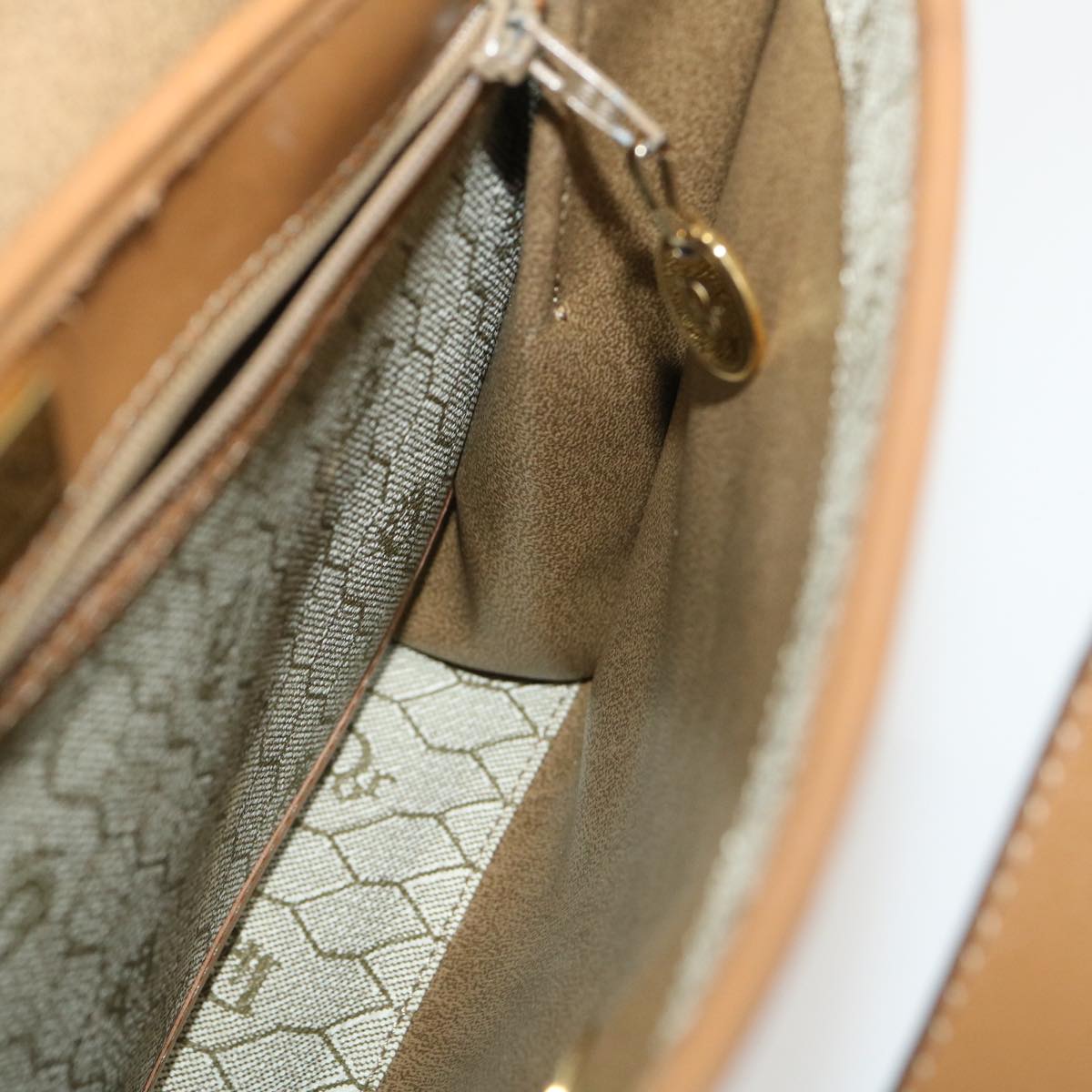 CHRISTIAN DIOR Honeycomb Canvas Hand Bag PVC Leather 2way Beige Auth am2383g