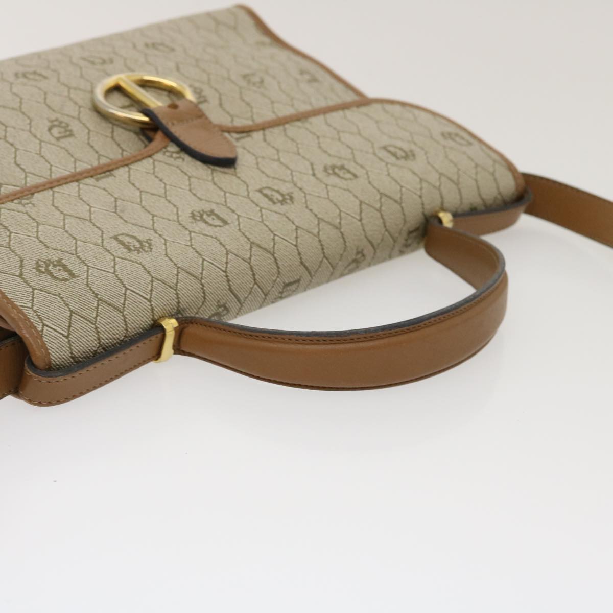 CHRISTIAN DIOR Honeycomb Canvas Hand Bag PVC Leather 2way Beige Auth am2383g