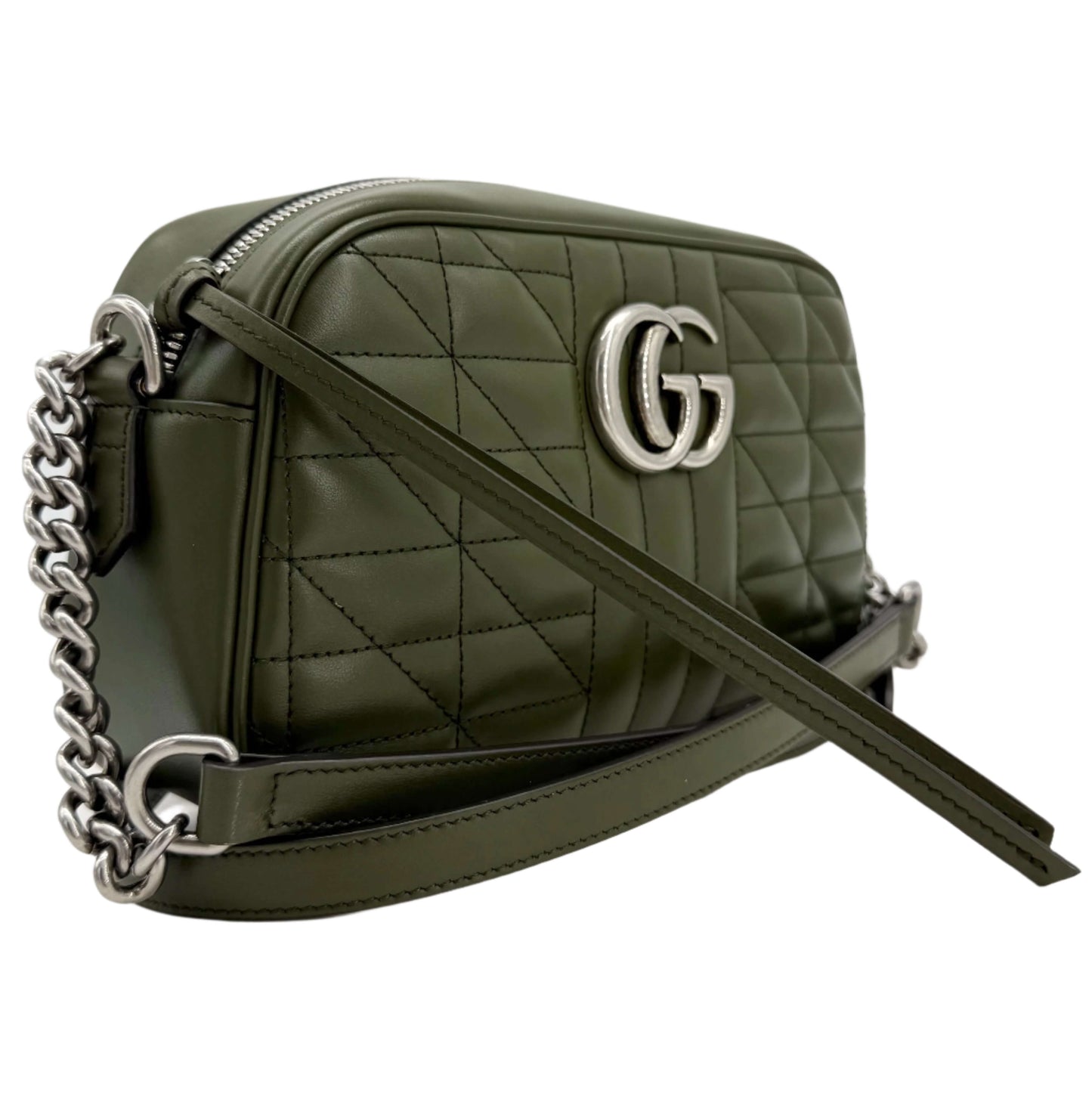 Gucci Calfskin Matelasse Aria Small GG Marmont Chain Shoulder Bag – Military Wood