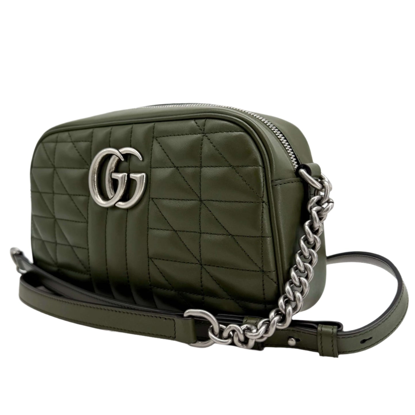 Gucci Calfskin Matelasse Aria Small GG Marmont Chain Shoulder Bag – Military Wood