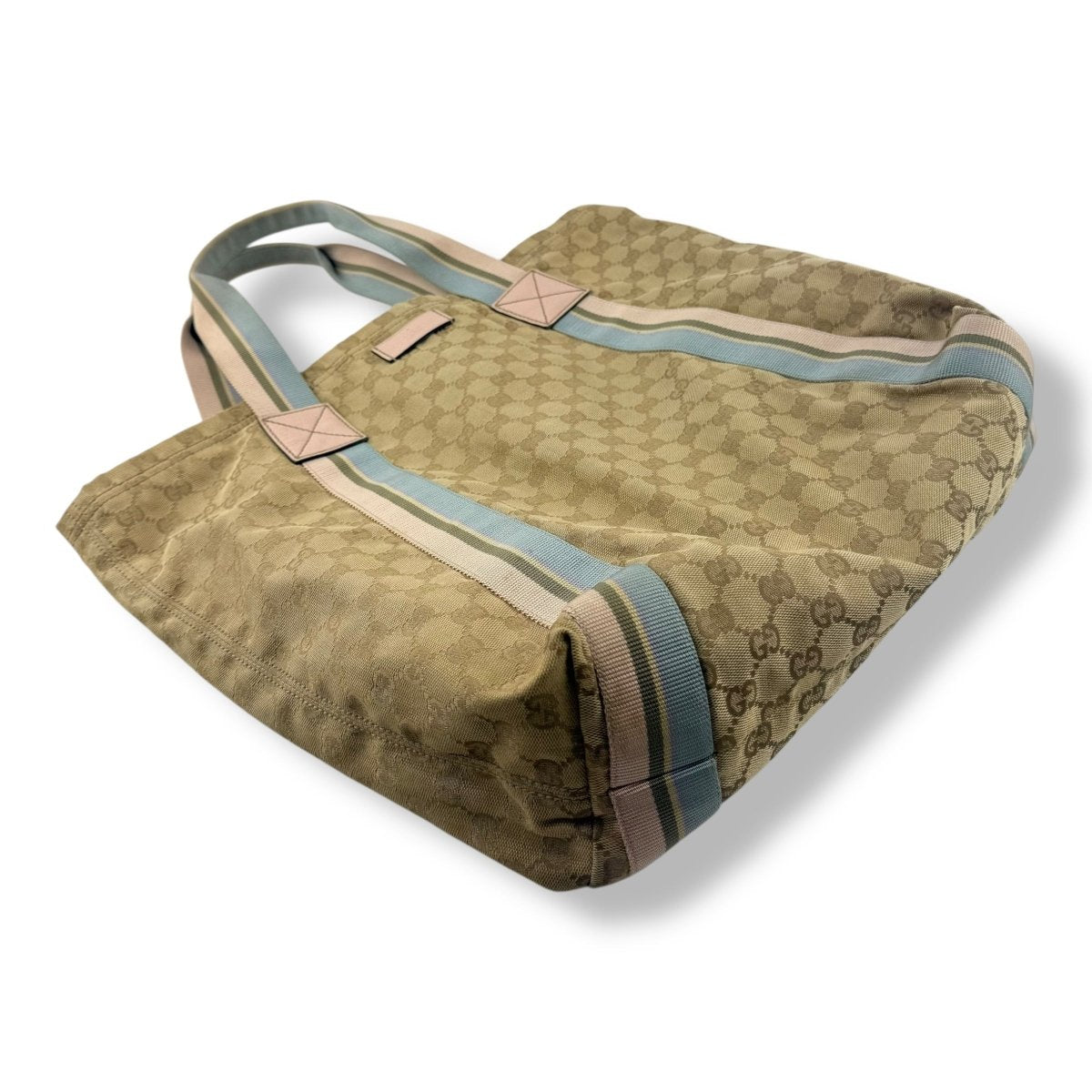 Gucci GG Canvas Monogram Web Tote Beige Blue Pink Sherry Line Web Handbag