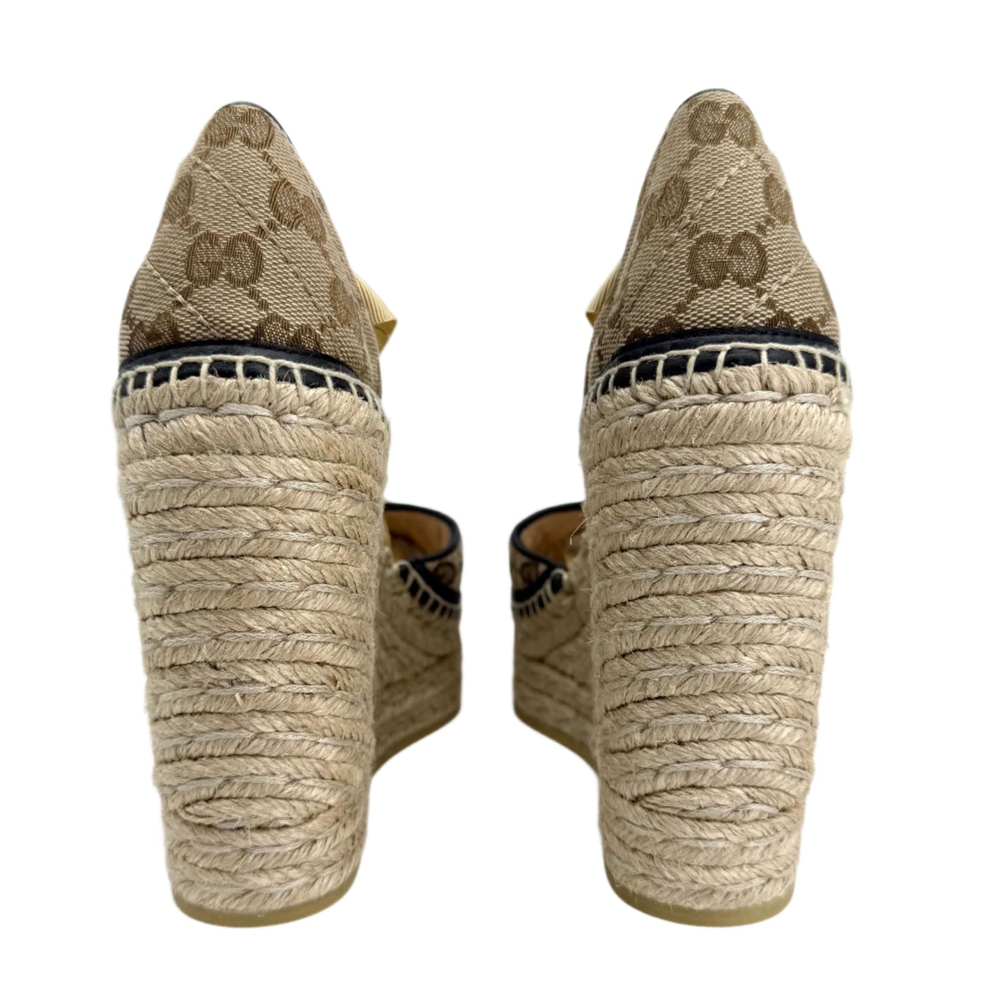 Gucci GG Marmont Monogram Matelassé Espadrille Wedges – Beige, Ebony & Sand Storm (Size 36)