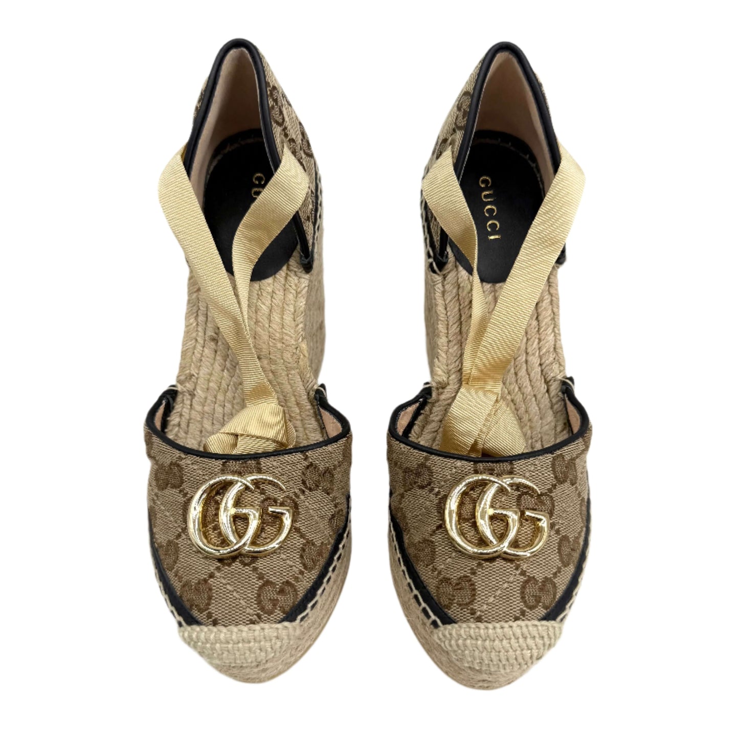 Gucci GG Marmont Monogram Matelassé Espadrille Wedges – Beige, Ebony & Sand Storm (Size 36)