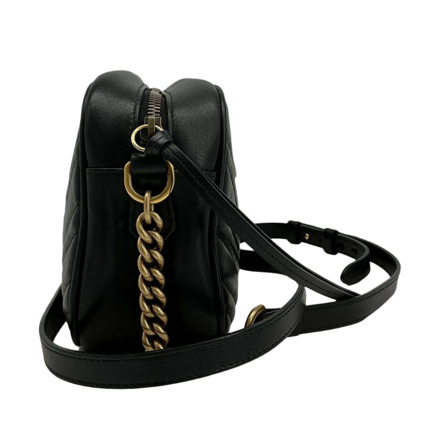 Gucci GG Marmont Small Matelassé Chevron Camera Bag – Black