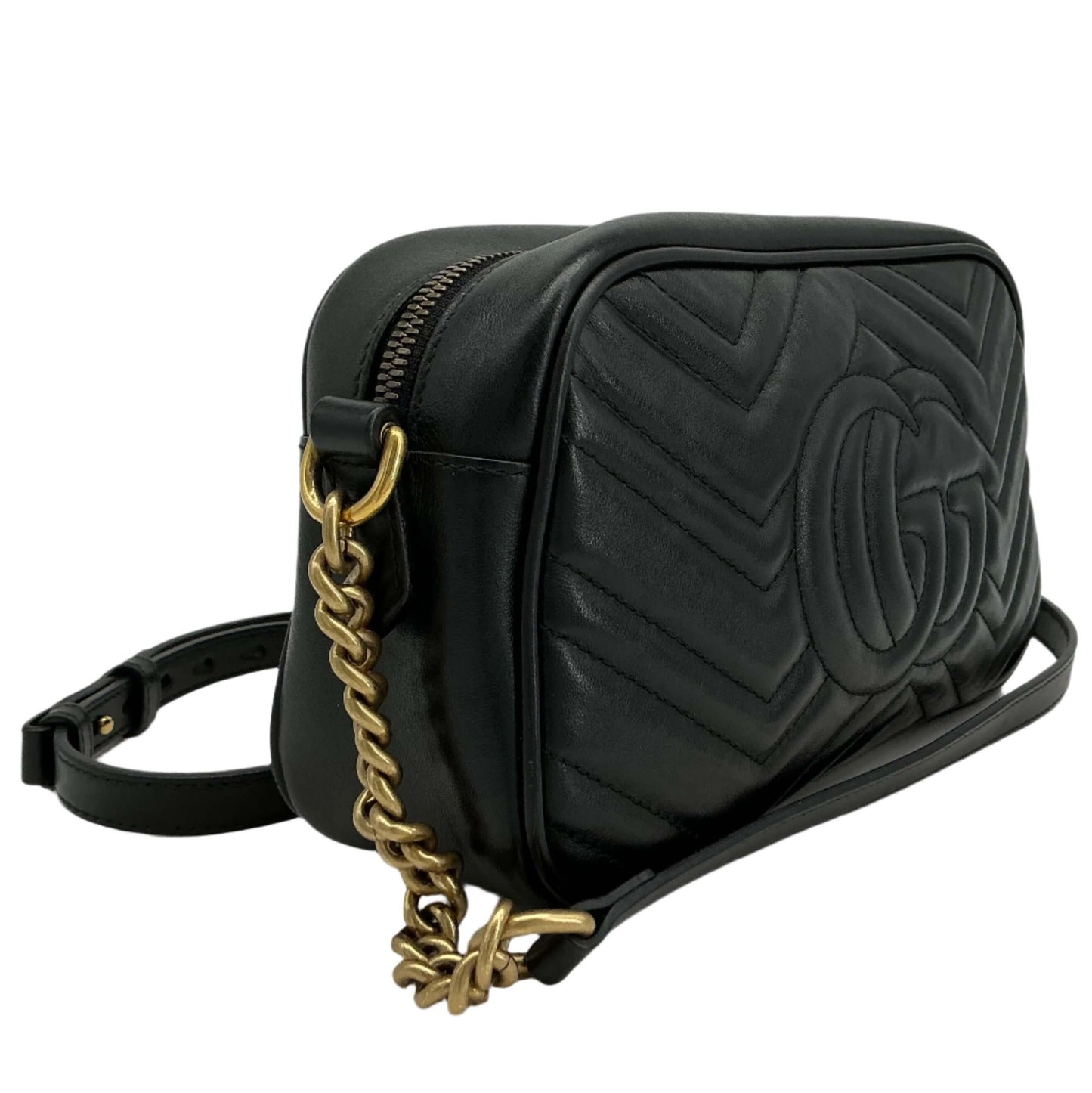 Gucci GG Marmont Small Matelassé Chevron Camera Bag – Black