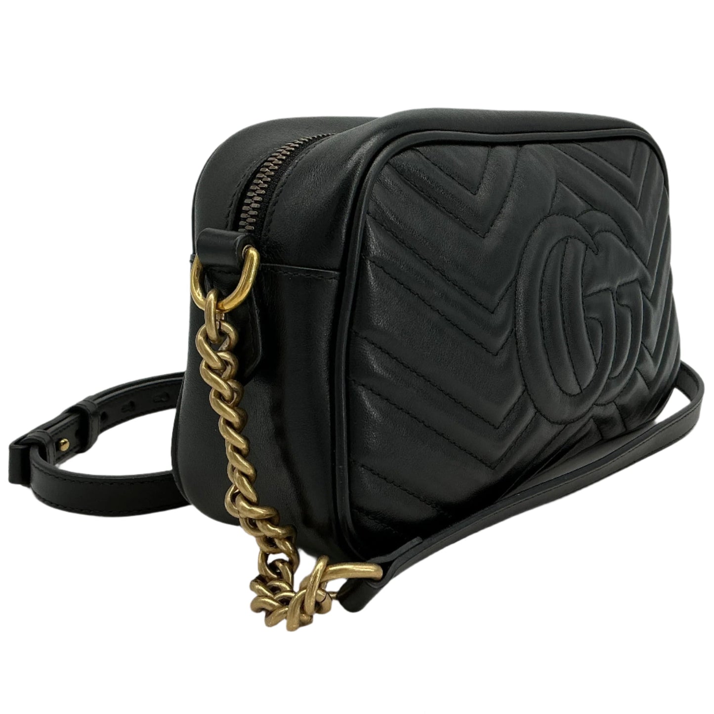 Gucci GG Marmont Small Matelassé Chevron Camera Bag – Black