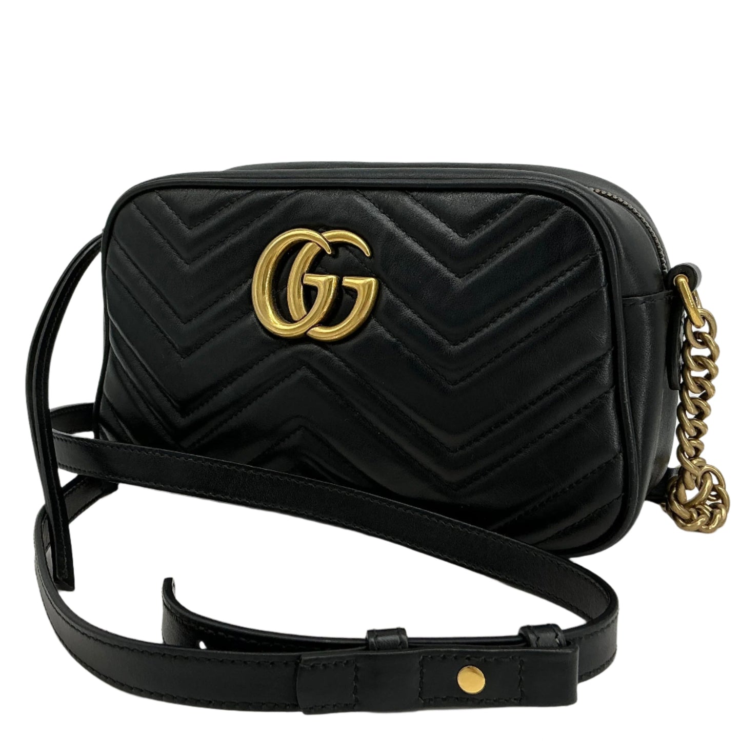 Gucci GG Marmont Small Matelassé Chevron Camera Bag – Black