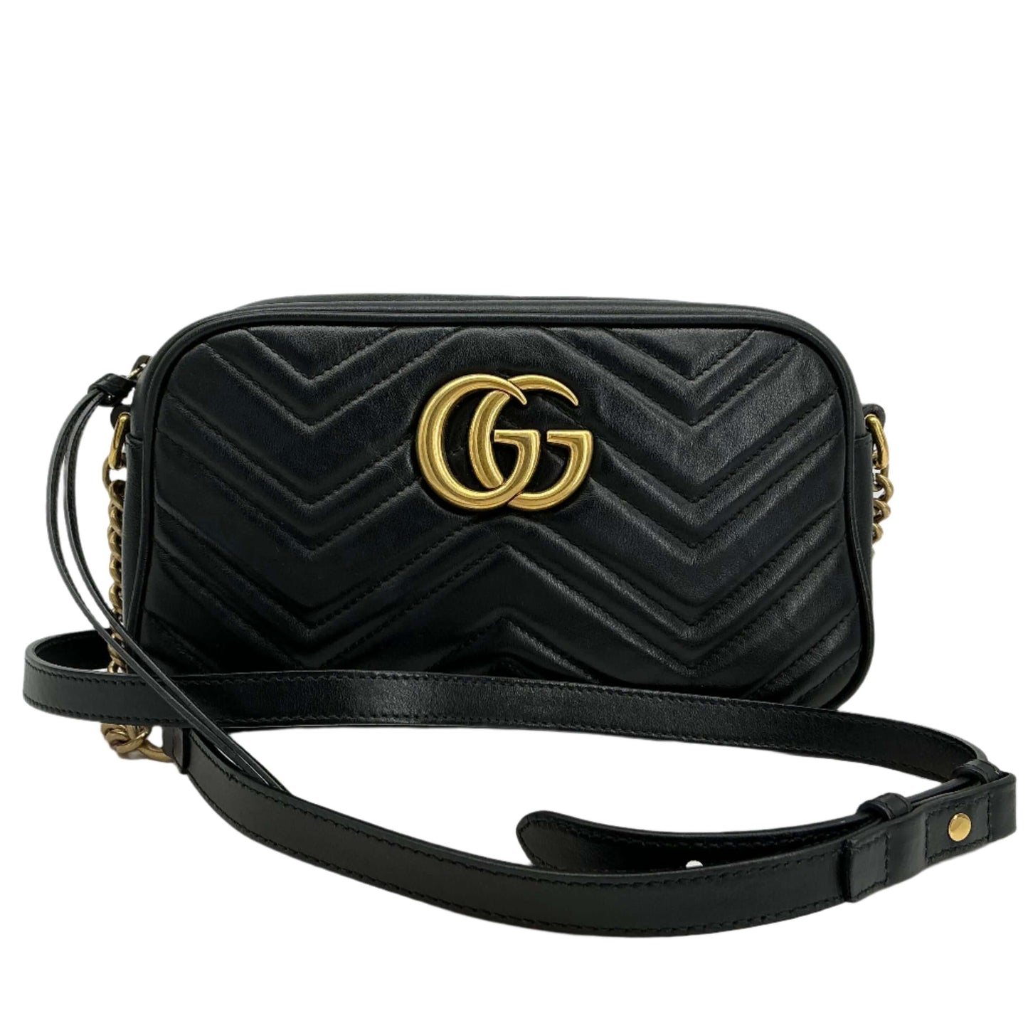 Gucci GG Marmont Small Matelassé Chevron Camera Bag – Black