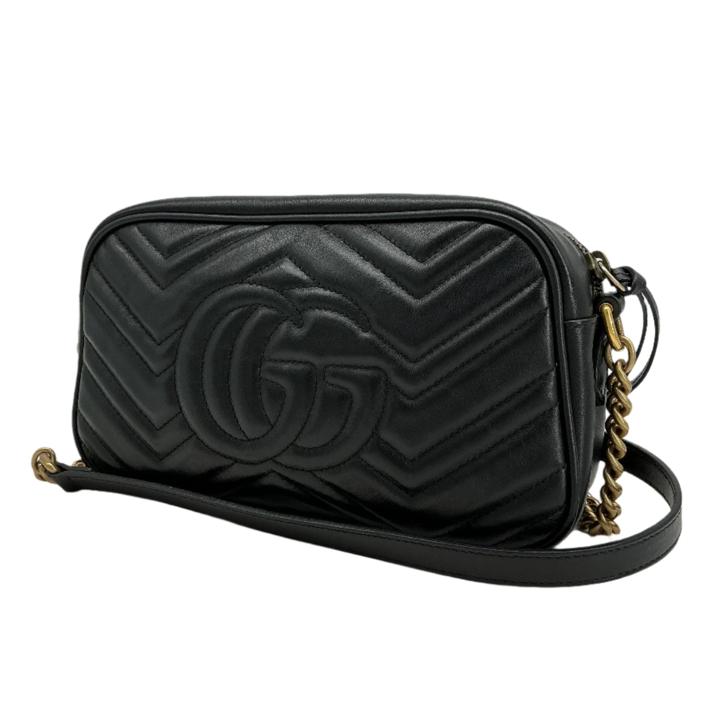 Gucci GG Marmont Small Matelassé Chevron Camera Bag – Black