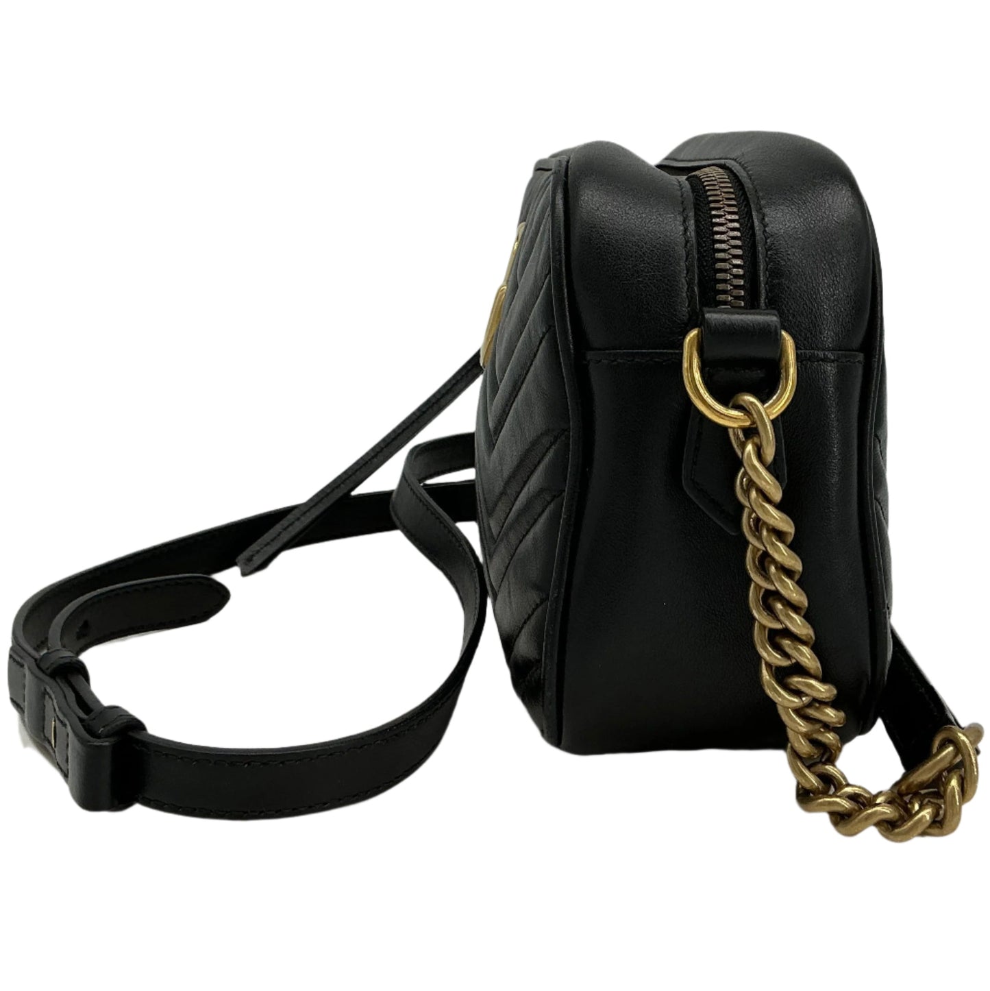 Gucci GG Marmont Small Matelassé Chevron Camera Bag – Black