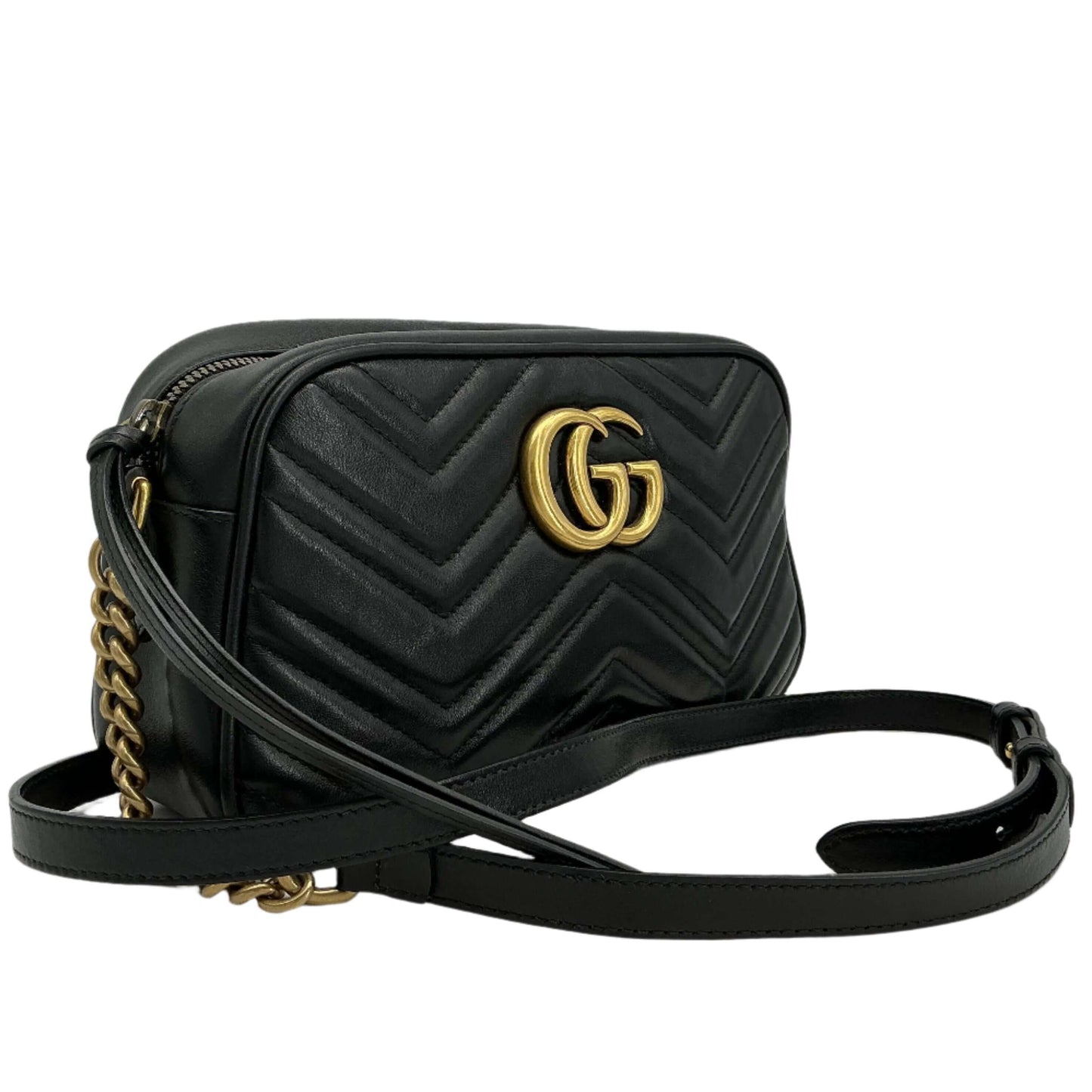 Gucci GG Marmont Small Matelassé Chevron Camera Bag – Black