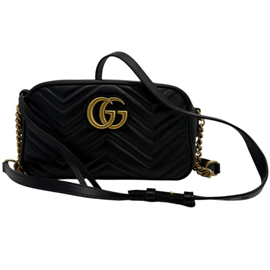 Gucci GG Marmont Small Shoulder Bag – Black Matelassé Calfskin with Antiqued Gold Chain