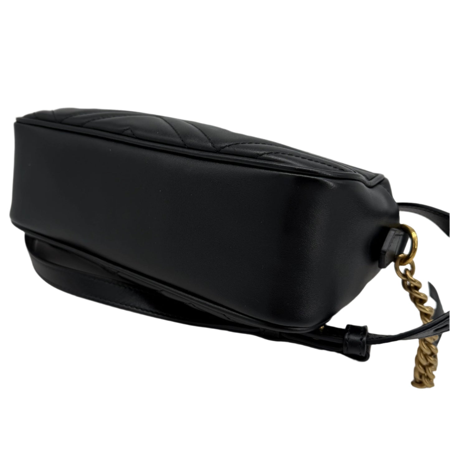 Gucci GG Marmont Small Shoulder Bag – Black Matelassé Calfskin with Antiqued Gold Chain