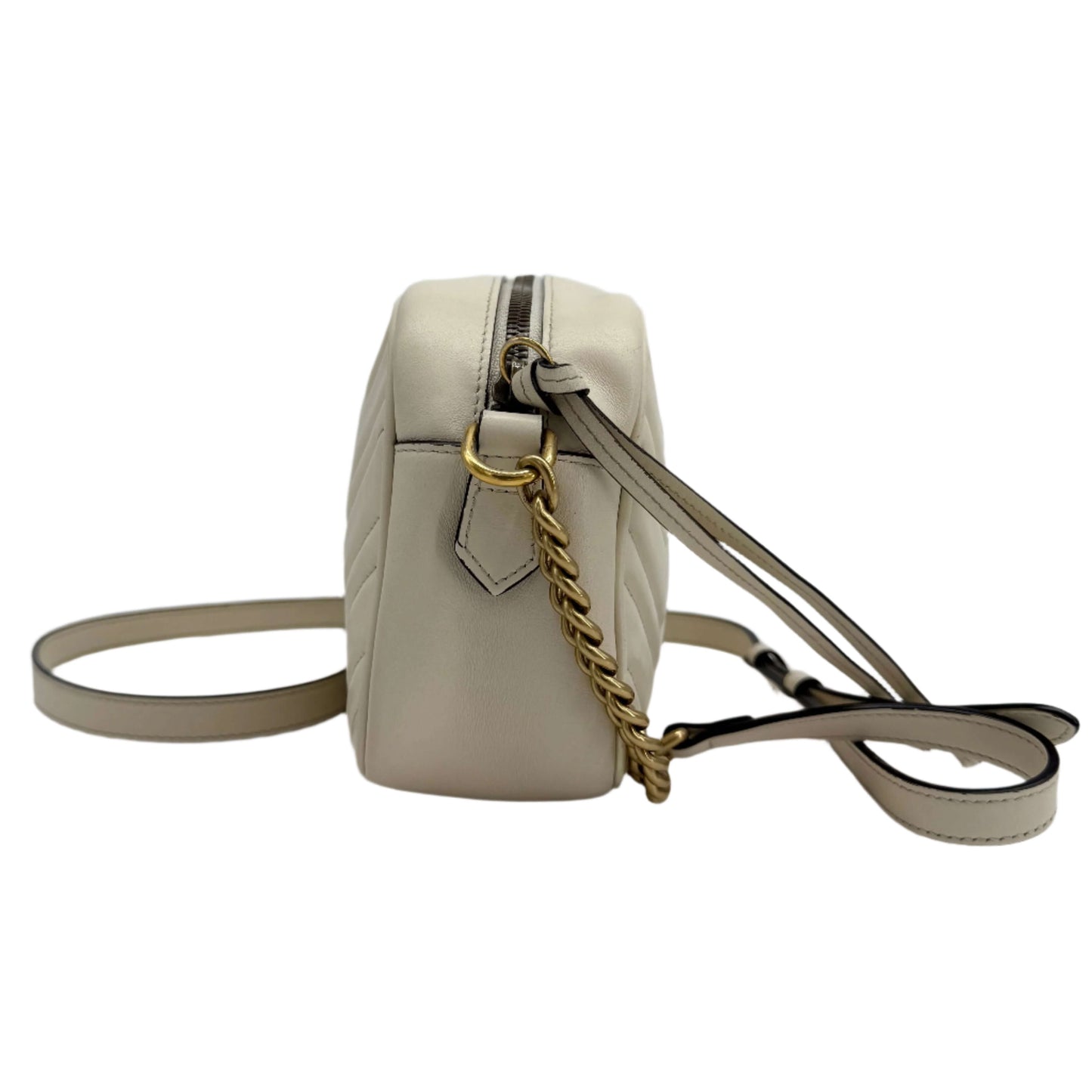 Gucci GG Marmont Small Shoulder Bag – White Matelassé Calfskin with Antiqued Gold Chain