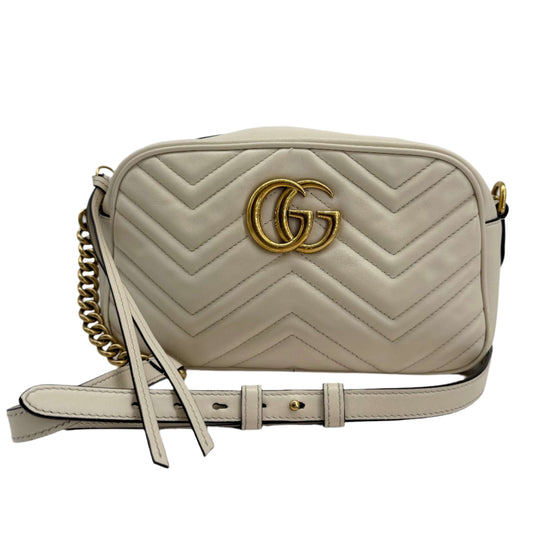 Gucci GG Marmont Small Shoulder Bag – White Matelassé Calfskin with Antiqued Gold Chain