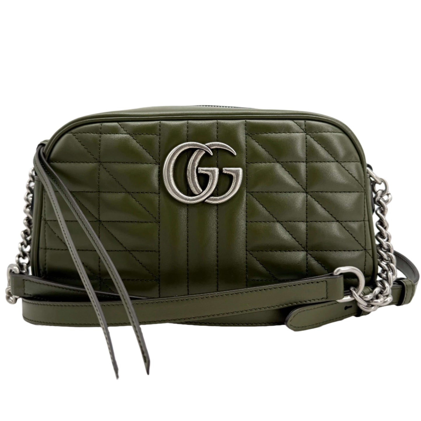 Gucci Calfskin Matelasse Aria Small GG Marmont Chain Shoulder Bag – Military Wood