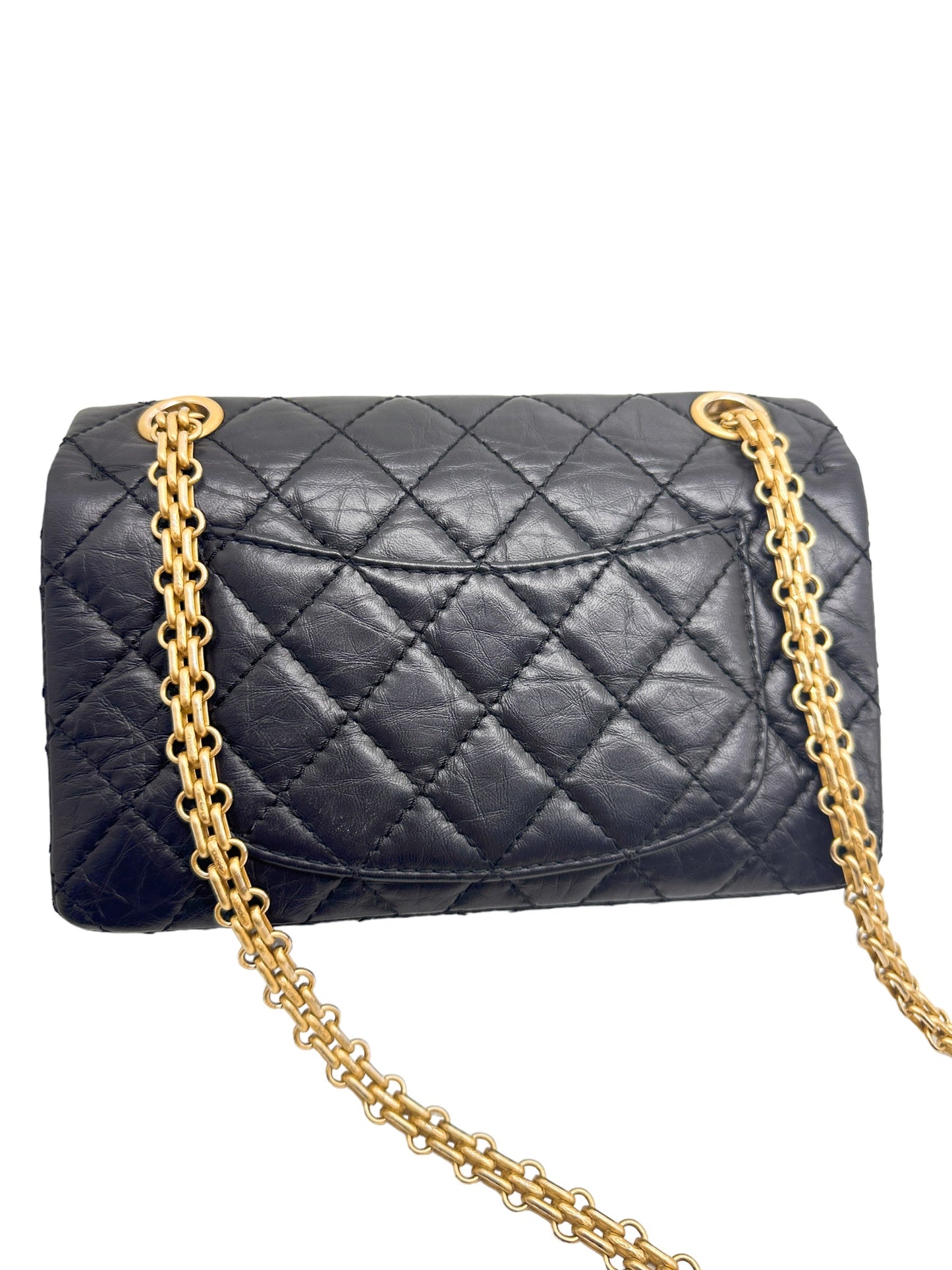 Chanel 2.55 Reissue Flap Quilted Crinkled Calfskin Gold-tone Mini Black
