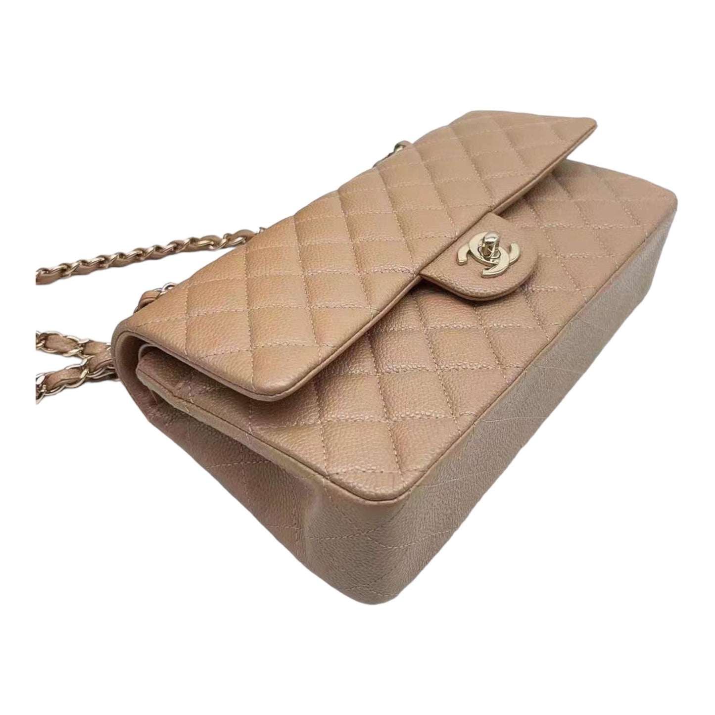 CHANEL 18S Iridescent Dark Beige Caviar Rectangular Mini Flap Bag Brushed Gold Hardware
