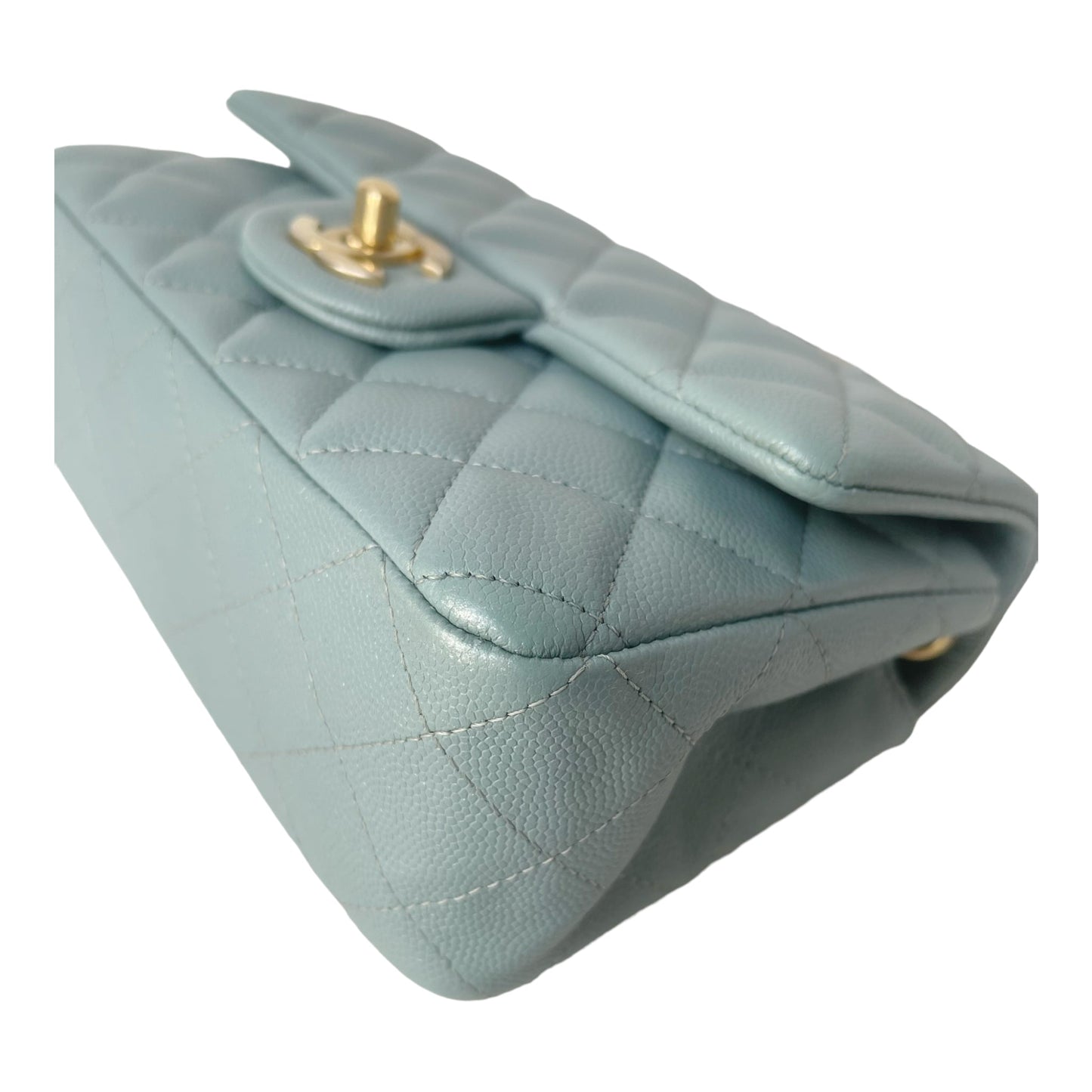 Chanel Quilted Mini Rectangular Flap Iridescent Blue Green Aged Gold Hardware 18C