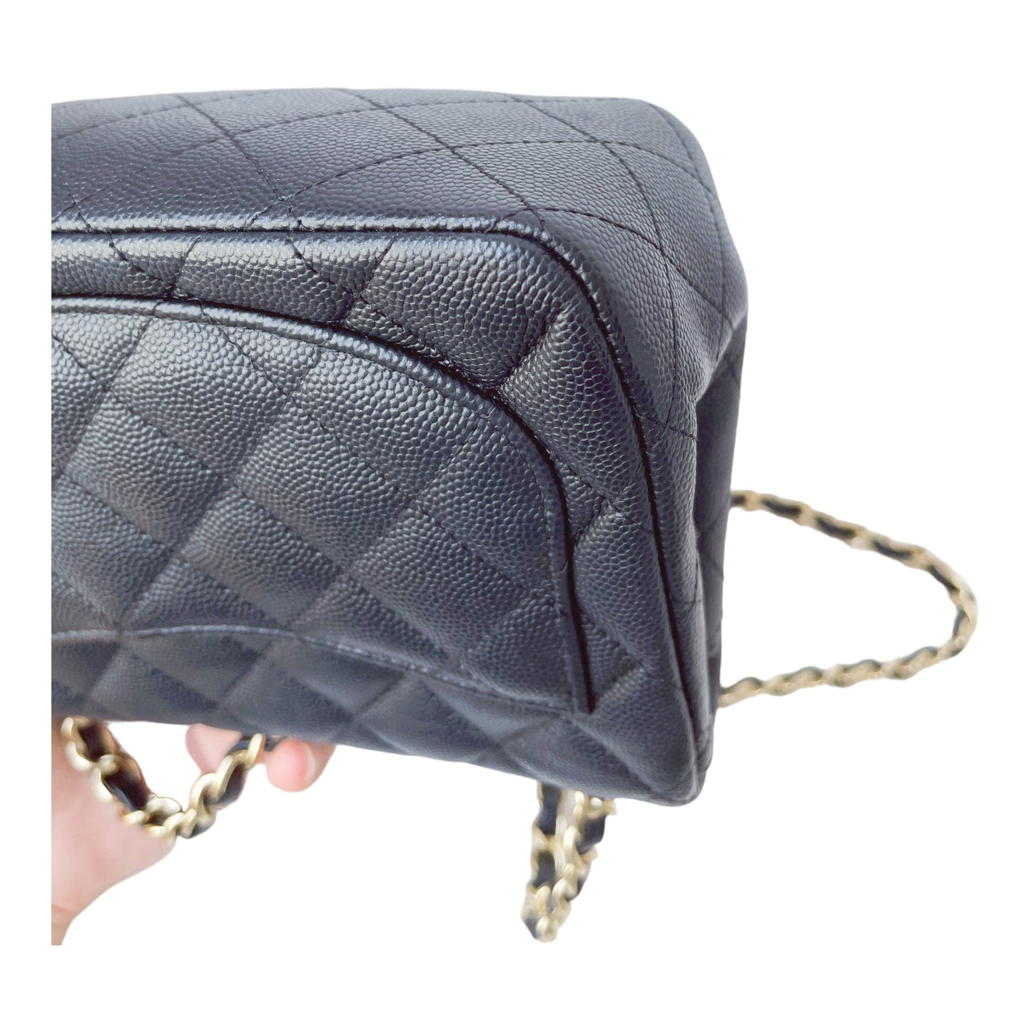 Chanel Quilted Mini Square Flap Black Caviar Gold Hardware 17B