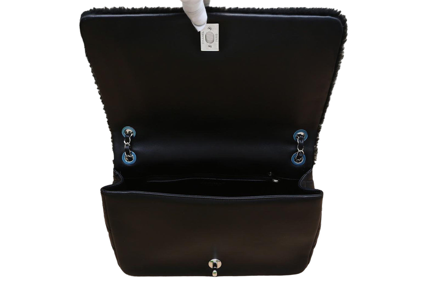CHANEL 2014 SUPERMARKET COMIC BLACK MULTICOLOR SHEARLING FLAP BAG