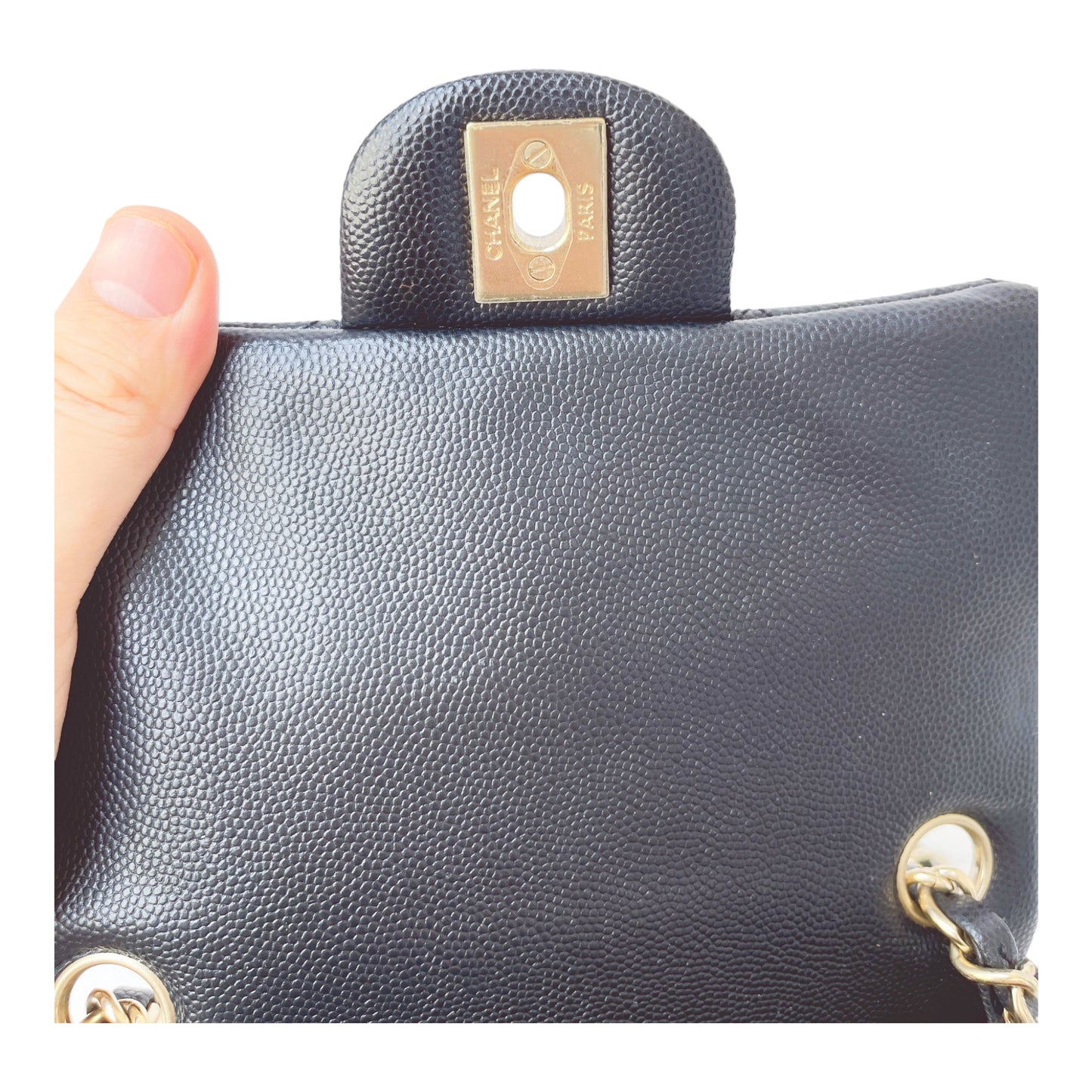 Chanel Quilted Mini Square Flap Black Caviar Gold Hardware 17B