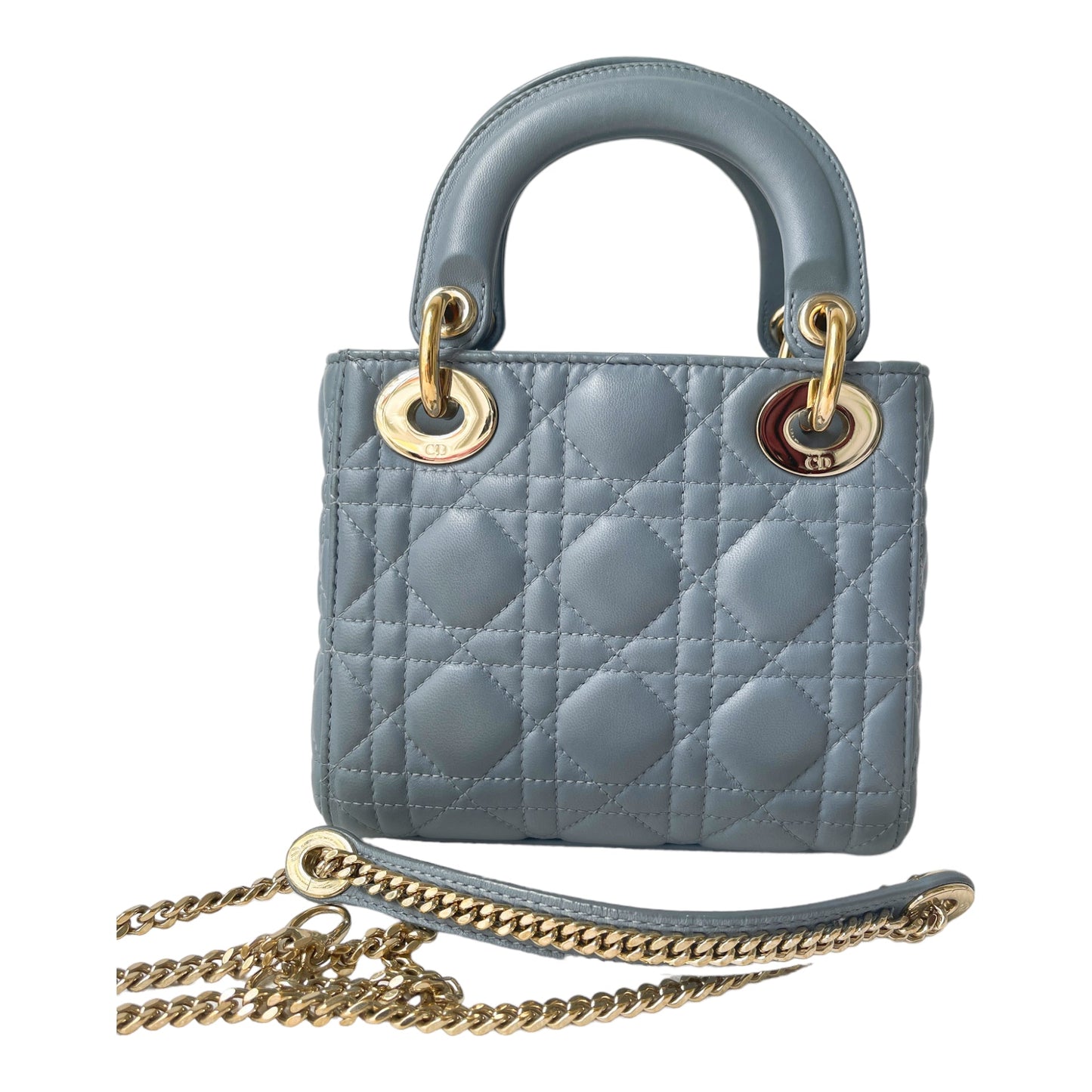 Christian Dior Calfskin Cannage Mini Lady Dior Sky Blue
