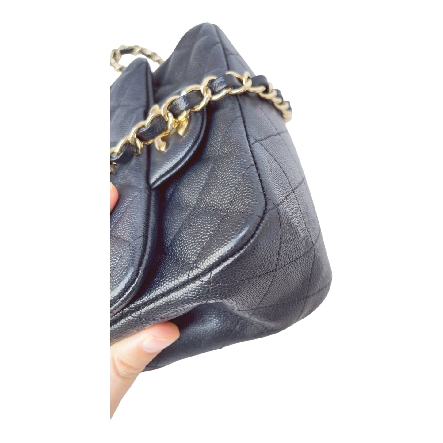 Chanel Quilted Mini Square Flap Black Caviar Gold Hardware 17B