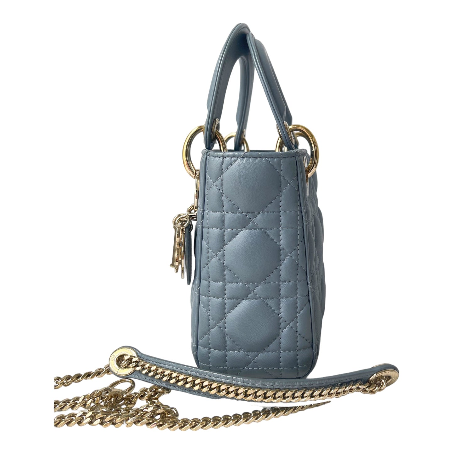 Christian Dior Calfskin Cannage Mini Lady Dior Sky Blue