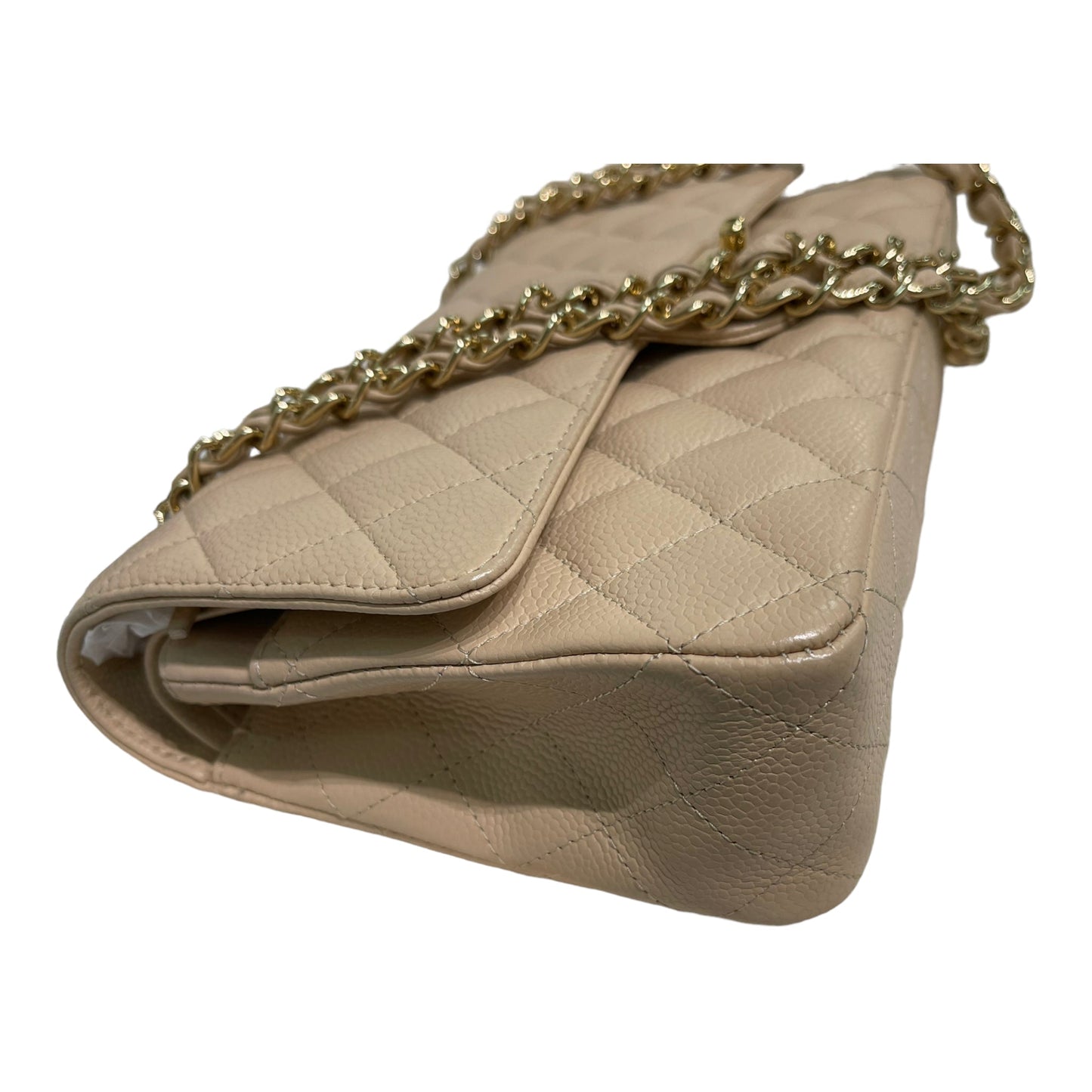 Chanel Classic M/L Medium Flap Quilted Beige Caviar Gold Hardware