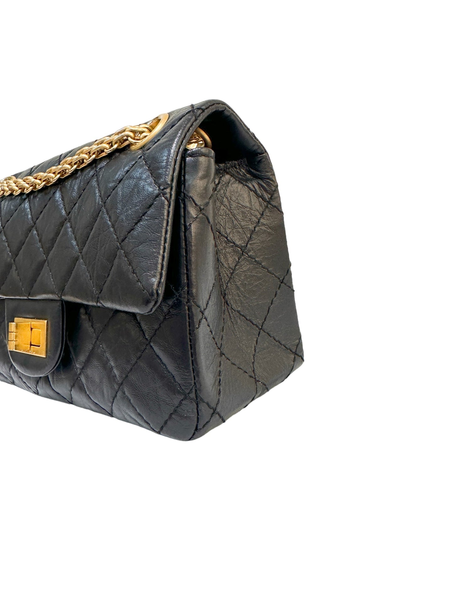 Chanel 2.55 Reissue Flap Quilted Crinkled Calfskin Gold-tone Mini Black