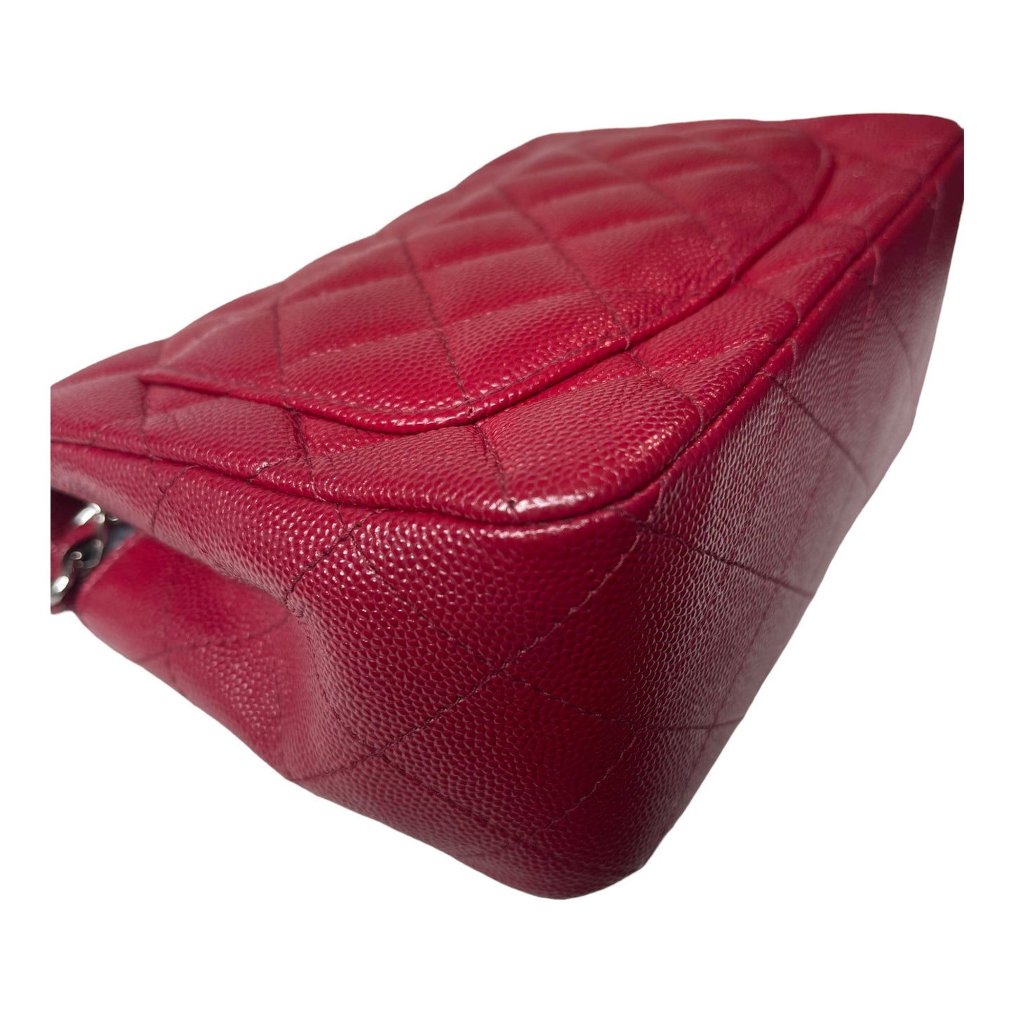 Chanel Quilted Mini Square Flap Red Caviar Silver Hardware 17B