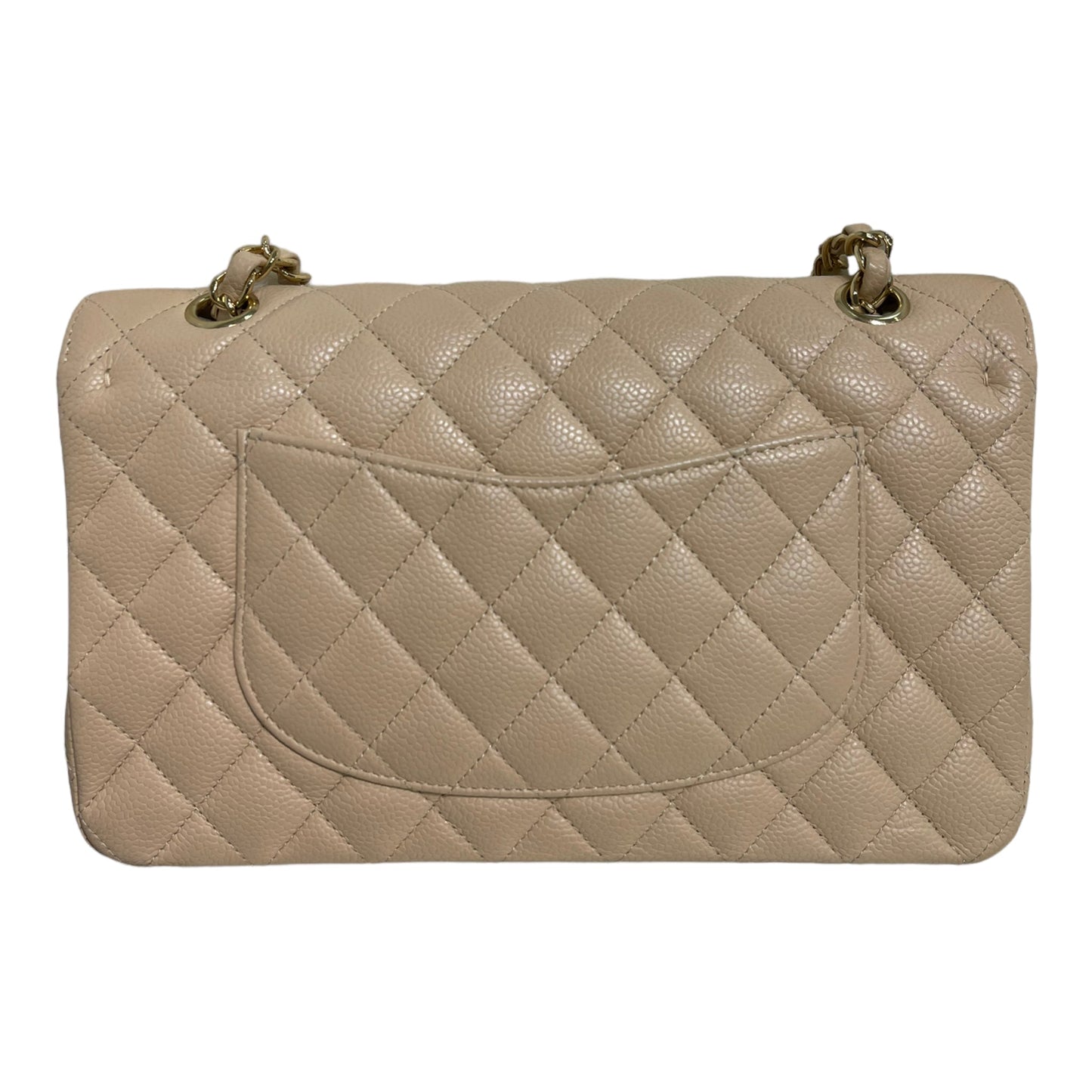 Chanel Classic M/L Medium Flap Quilted Beige Caviar Gold Hardware