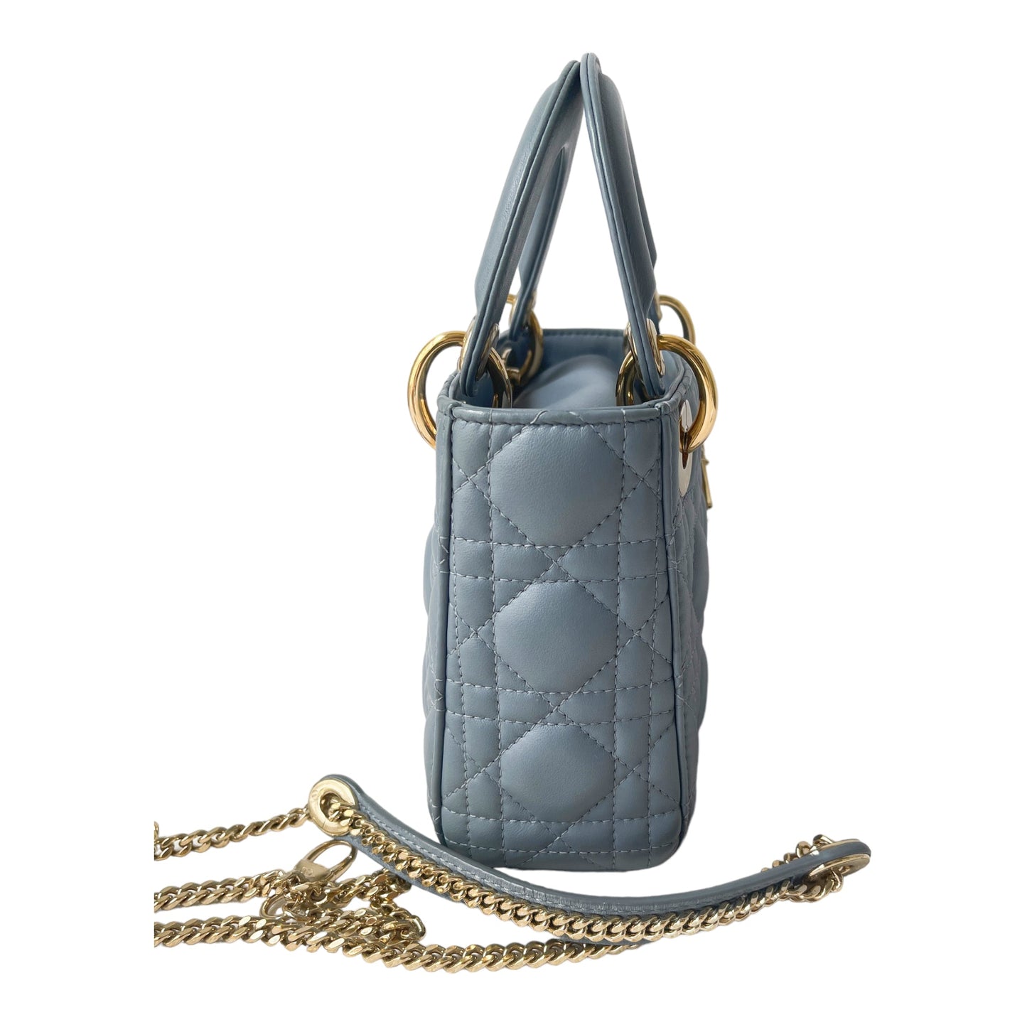 Christian Dior Calfskin Cannage Mini Lady Dior Sky Blue