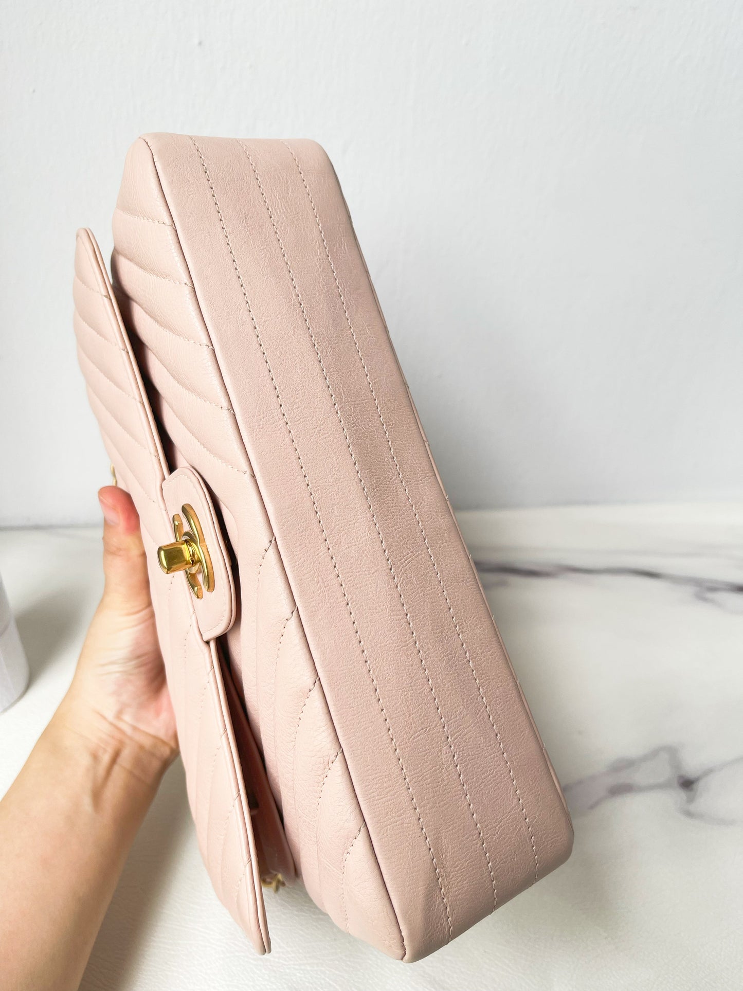 Chanel 17C Classic Chevron Calfskin Light Pink