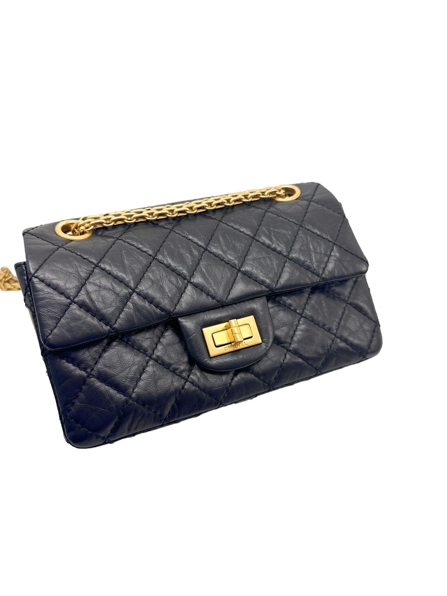 Chanel 2.55 Reissue Flap Quilted Crinkled Calfskin Gold-tone Mini Black