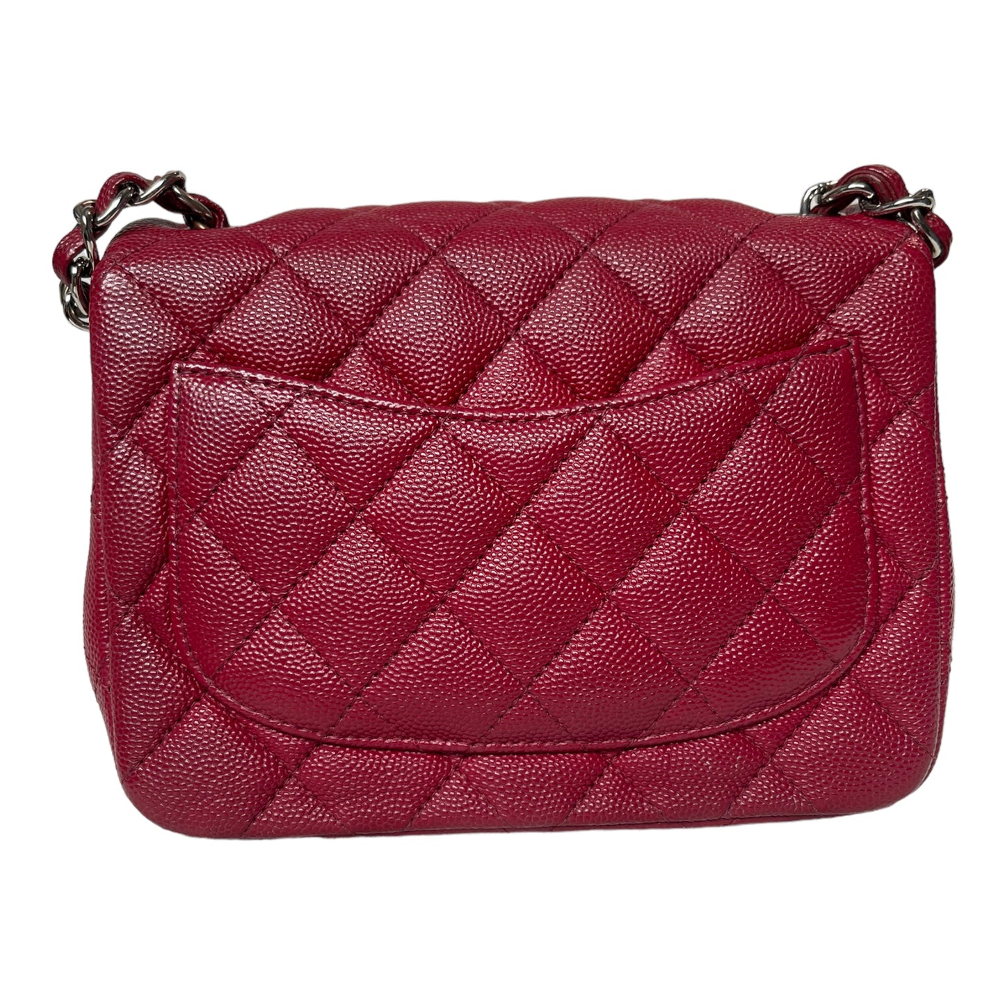 Chanel Quilted Mini Square Flap Red Caviar Silver Hardware 17B