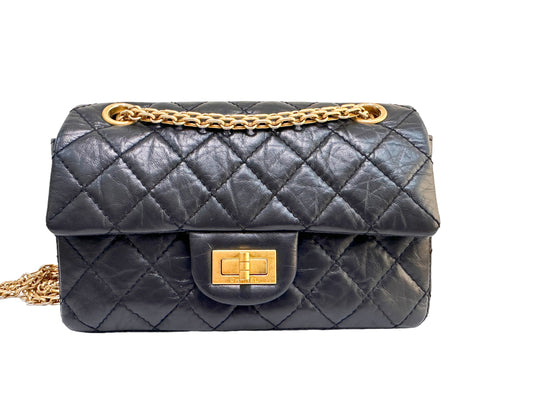 Chanel 2.55 Reissue Flap Quilted Crinkled Calfskin Gold-tone Mini Black