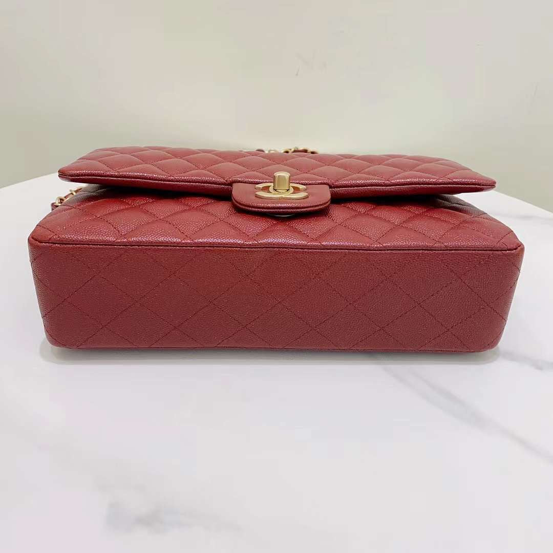 Chanel Medium Classic Quilted Flap Iridescent Burgundy Caviar Aged Gold Hardware 18C