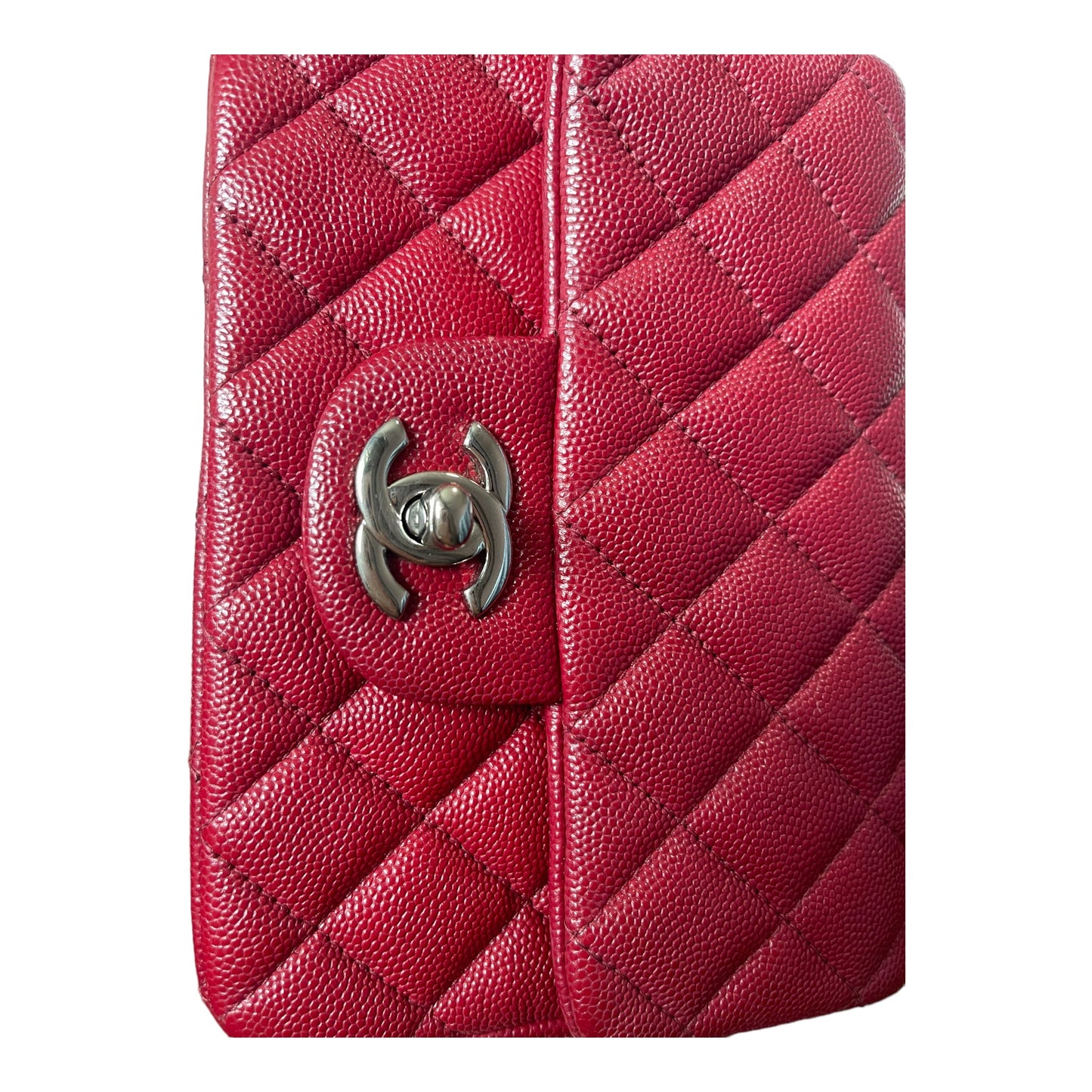 Chanel Quilted Mini Square Flap Red Caviar Silver Hardware 17B