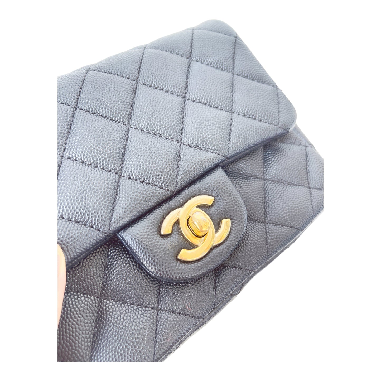 Chanel Quilted Mini Square Flap Black Caviar Gold Hardware 17B