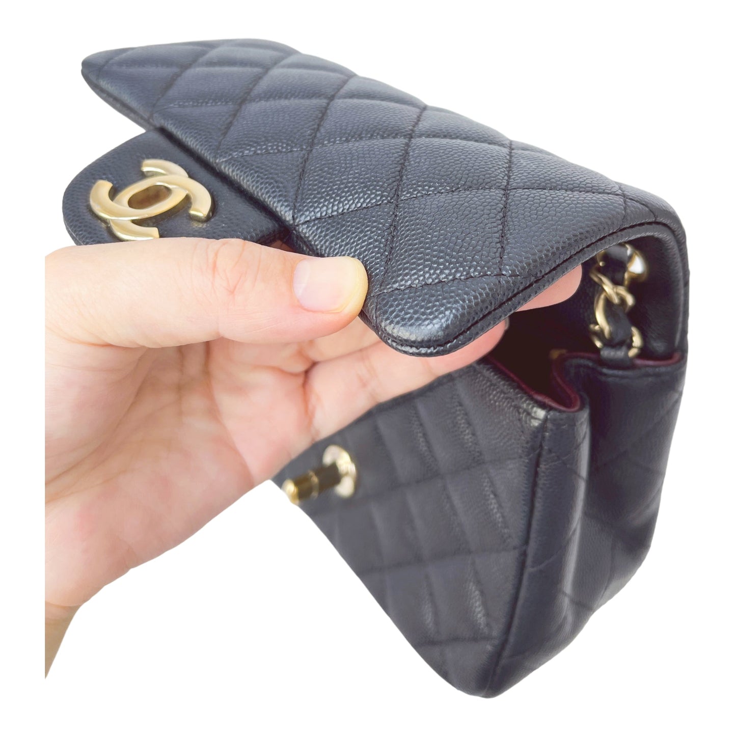 Chanel Quilted Mini Square Flap Black Caviar Gold Hardware 17B