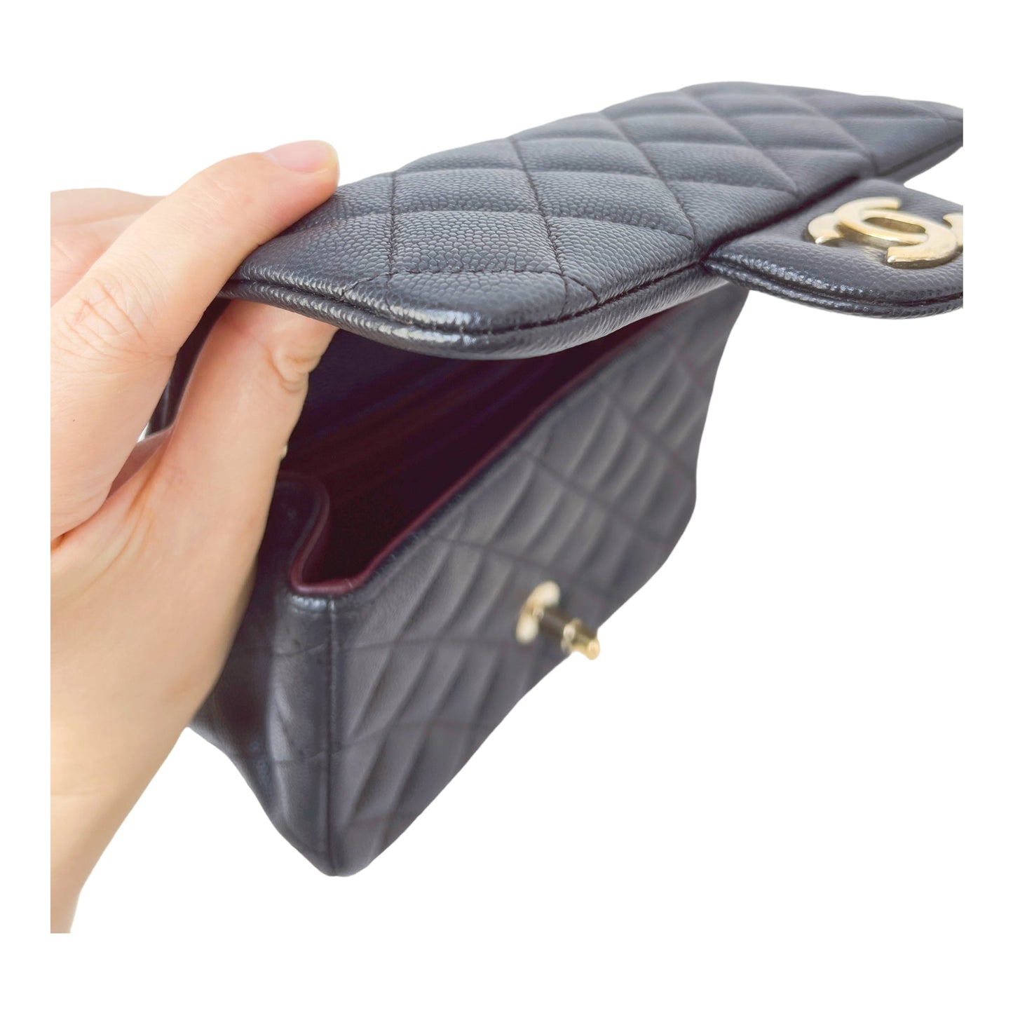 Chanel Quilted Mini Square Flap Black Caviar Gold Hardware 17B