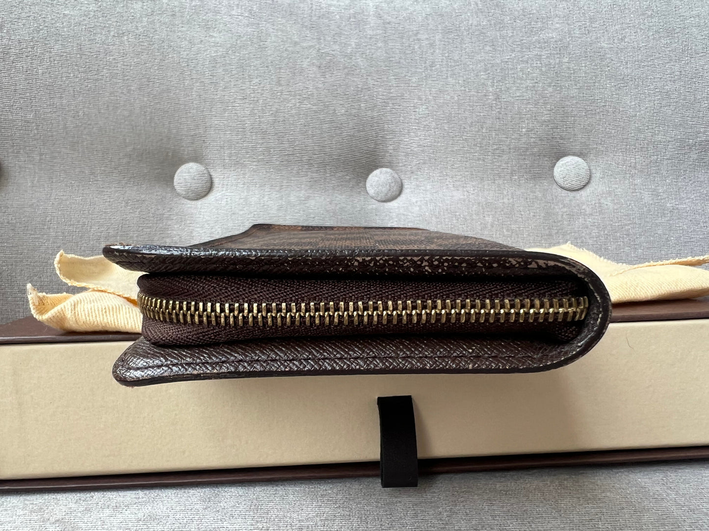 Louis Vuitton Zip Around Wallet in Damier Ebene and Brown