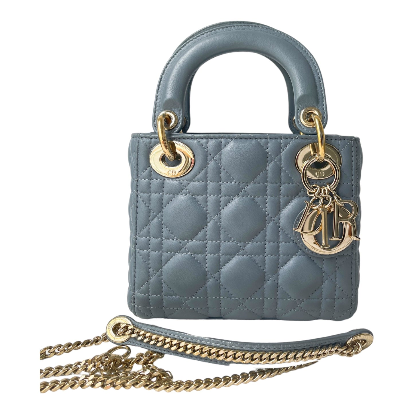 Christian Dior Calfskin Cannage Mini Lady Dior Sky Blue