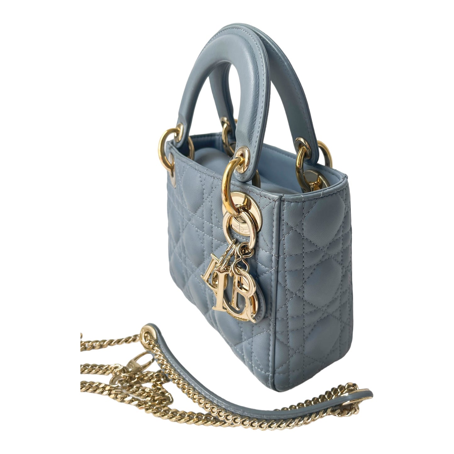Christian Dior Calfskin Cannage Mini Lady Dior Sky Blue