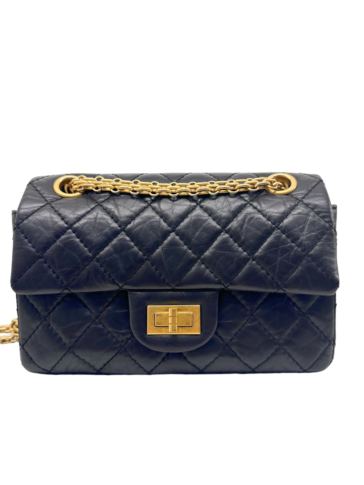 Chanel 2.55 Reissue Flap Quilted Crinkled Calfskin Gold-tone Mini Black