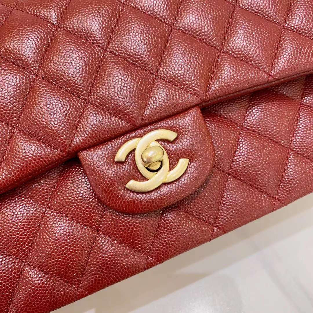 Chanel Medium Classic Quilted Flap Iridescent Burgundy Caviar Aged Gold Hardware 18C