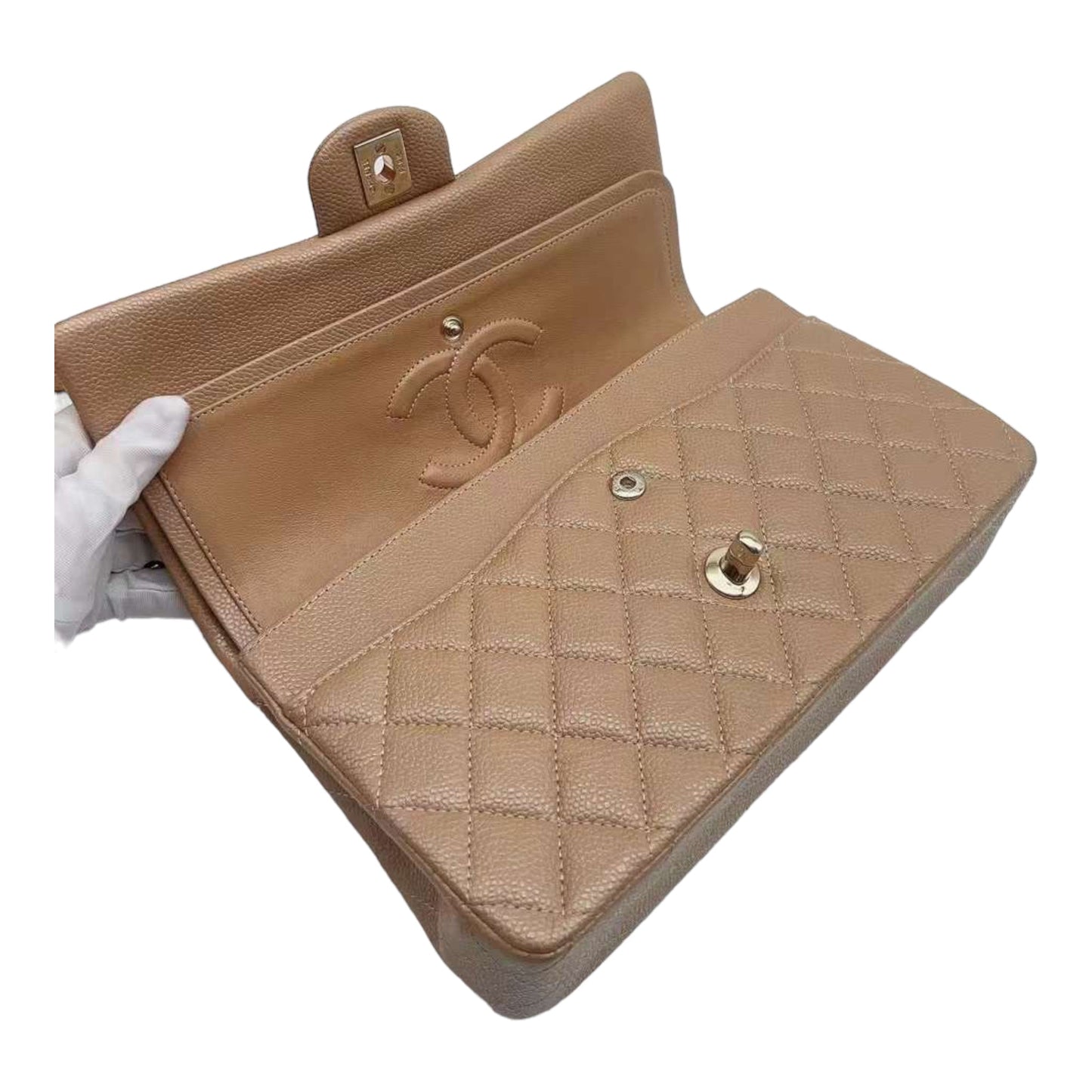 CHANEL 18S Iridescent Dark Beige Caviar Rectangular Mini Flap Bag Brushed Gold Hardware
