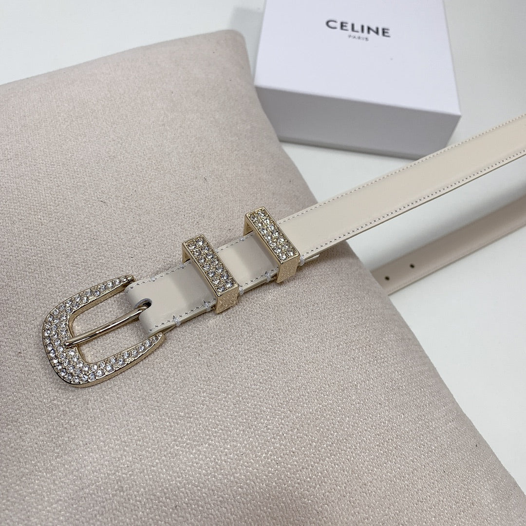 CL 25 MM MARCO BELT WITH STRASS IN WHTE CALFSKIN GOLD HARDWARE